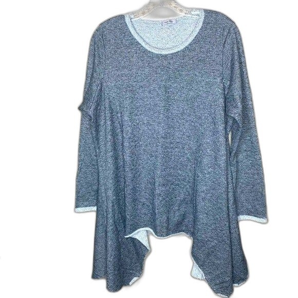 Ming Ming Tops - Ming Ming Tunic Top Women Grey Sharkbite Hem Long Sleeve 2XL
